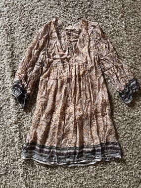 Caballero Sample, size Small, Boho Paisley Mini Dress | Long Sleeve | Lace Trim